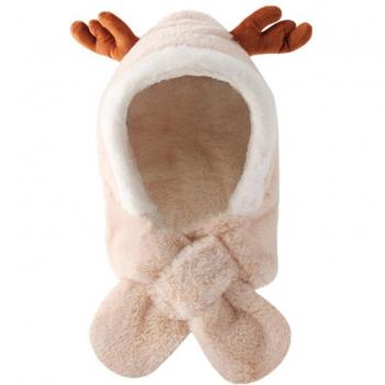 Warm One-Piece Cotton Antler Hat and Scarf