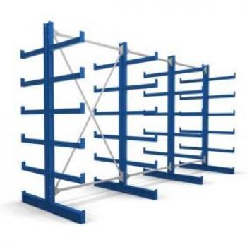 Rayonnage à bras en porte-à-faux Stier, double, 3 travées, 5 niveaux, 3900x2000x500 mm, bleu gentiane