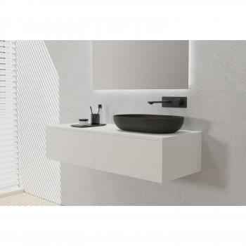 Meuble mural suspendu sous-vasque Bernstein – MDF design, 2 tiroirs, 120x48x28 cm, couleur blanche douce mat – TLB120