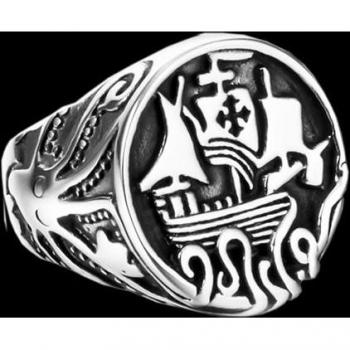 Kraken‑Inspired Viking Drakkar Ring – Sea Monster Tribute, Stainless Steel (OSR498)