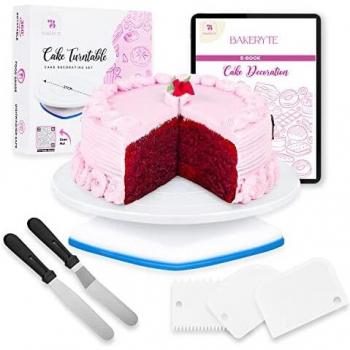 Rotating Cake Stand with 6 Piece Cake Decorating Kit and Ebook Included