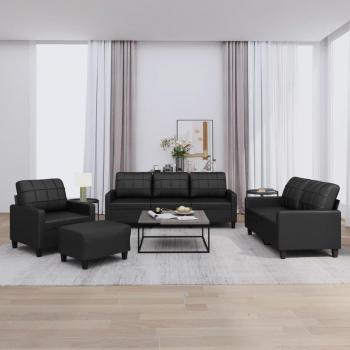 Conjunto de sofás 4 piezas cuero sintético negro