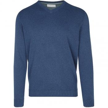 TOM TAILOR V-Ausschnitt-Pullover in Blau mit dezenter Logo-Stickerei S
