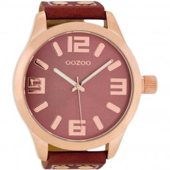 Oozoo Classic Basic Armbanduhr 52 mm Rose/Rot – Damenmodell, Lederarmband