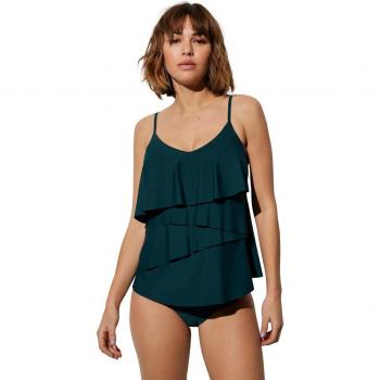 Tankini Ysabel Mora con volantes y braguita midi en verde botella 95B