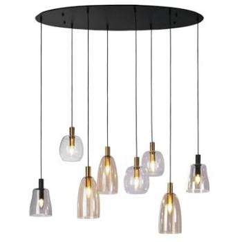 Pendelleuchte METALL‑BRADEN – 140 cm Höhe, schwarz/bernstein, 8‑Flammen, Ø 35 cm, E14