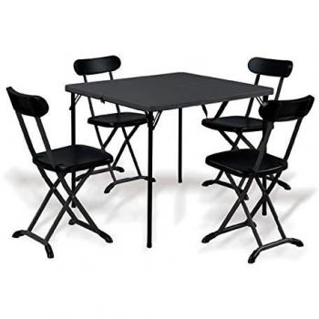 Set de Muebles Plegables de Acero y HDPE con Mesa y 4 Sillas Antracita