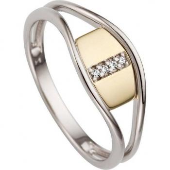JOBO „Diamant‑Bicolor“ Ring – 4 Diamanten, 60 mm, Gelbgold 585 / Weißgold 585