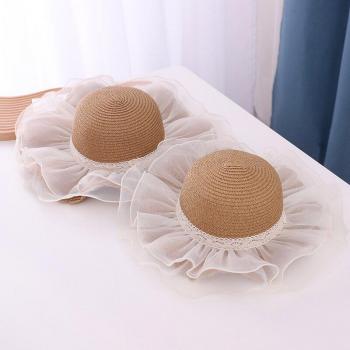 Sombrero de paja con visera y encaje, gorra de playa UV, para toda la familia, 2022