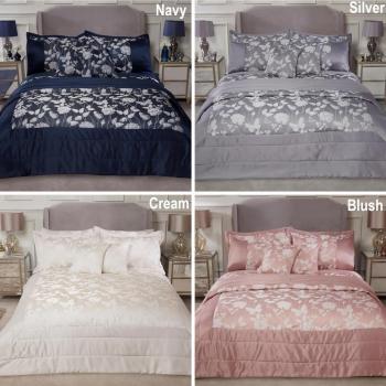 Butterfly Meadow Navy Jacquard Quilted Bedspread Set, 100% Polyester, Fits Double/King