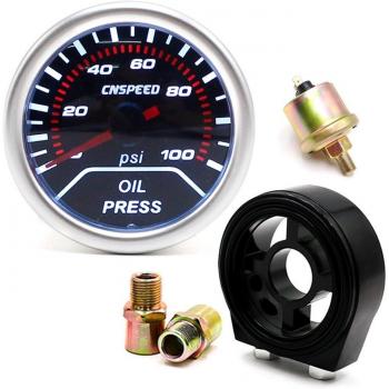 2 Smoke Lens Oil Pressure Gauge 0-100 PSI with Oil Filter Sandwich Plate Adapter