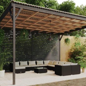 VidaXL 12-Piece Black Rattan Garden Lounge Set with Cushions