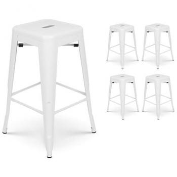KOSMI Tabouret de bar en métal blanc mat – Pack de 4, 66 cm haute
