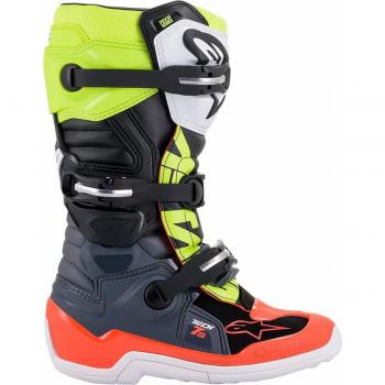 Bottes de motocross Alpinestars Tech 7S pour jeunes, couleur gris, rouge et jaune, taille 34