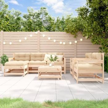 Ensemble de salon de jardin 7 pcs, bois massif et coussins