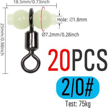 ICERIO 20pcs Fluorescent Beads Fishing Swivel Tackle