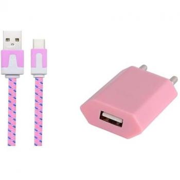 Pack Chargeur Mobile Nintendo Switch Type‑C (Cable Noodle 1 m) + Prise Secteur USB – Couleur Rose Pâle