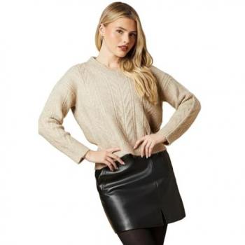 Camel Women's Cable Knit V Neck Sweater
