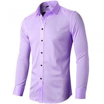 INFLATION Men's Bamboo Casual Button Down Dress Shirt, Light Purple, Size S