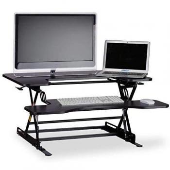 Station de Travail Relaxdays Noir – Bureau Assis‑Debout avec Poste Réglable en Hauteur et Large Étagère Clavier