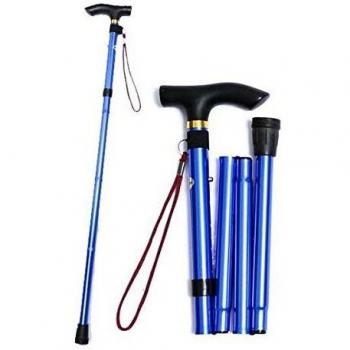 UEETEK Adjustable Travel Crutch Folding Walking Stick Aluminum (Blue)