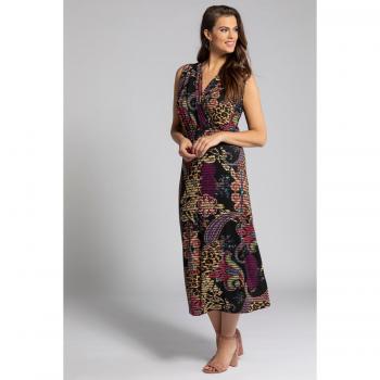 Maxi dress nero effetto incrociato, senza maniche, scollatura a V, donna, taglia 32/34, viscosa