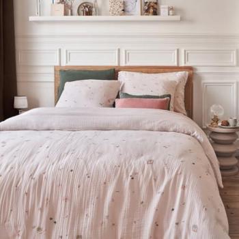 Essix Housse de couette imprimée en gaze de coton, BREAKFAST IN PARIS Beige 260 x 240 cm