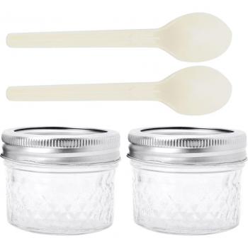 2Pcs 4oz Glass Jars for Honey and Jam with Lids