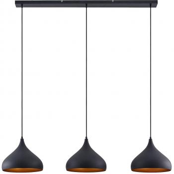 Lindby's Elamira 3-Bulb Pendant Light in Black Finish, Aluminum Material, 133 cm Long, Suitable for E27 Bulbs