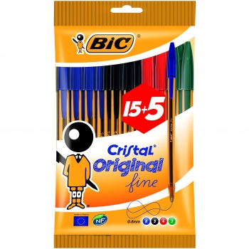 BIC Cristal Original 20 Bolígrafos Punta Fina