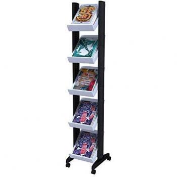 PaperFlow Mobile Corner Literature Display, Single Sided, 5 Shelves, Gray