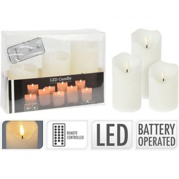 Bougie à LED en cire véritable Ø7cm avec effet flamme blanche et télécommande (10