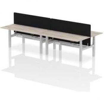 Height Adjustable 4-Person Bench Desk with Grey Oak Top and Cable Management
