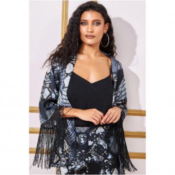 Goddiva Womens Foil Print Kimono With Tassels