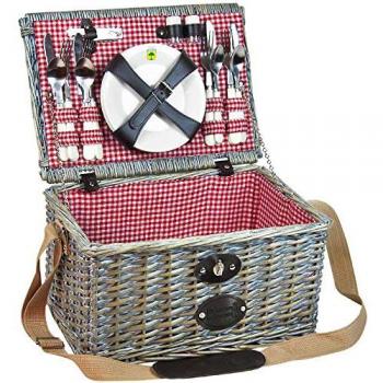 Cesta de Picnic 4 Personas Sully Mimbre – Colores Vichy Rojo