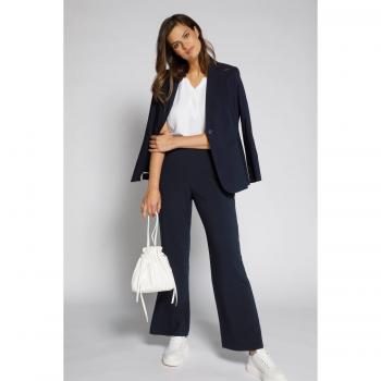 Pantaloni dritti con cintura elastica, Donna, Blu, Taglia: 60, Poliestere/Viscosa