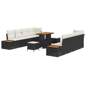 Canapé d'extérieur vitaXL 2 places avec rangement – noir poly rotin
