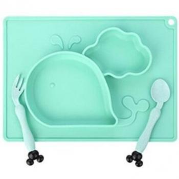 Cute Whale Suction Bowl Set for Babies with Spoon and Fork