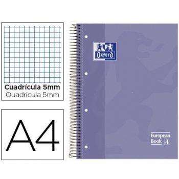 Lote de 5 unidades.Oxford Europeanbook 1 Cuaderno Espiral Formato A4+ Cuadriculado 5x5mm