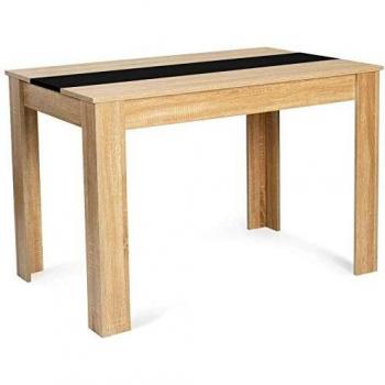 Table à manger rectangle ROZY 4 personnes imitation hêtre et noire 110 cm