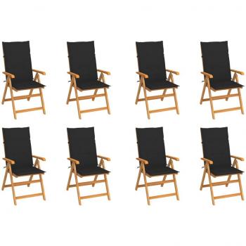 Teak Wood Reclining Garden Chairs with Cushions 8 pcs Set