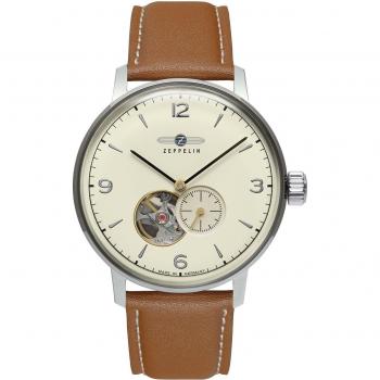 Zeppelin LZ129 Hindenburg correa de cuero Open Heart Beige Dial automático