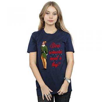 Elf Women’s Hug Buddy Boyfriend Tee – Blue Size Large