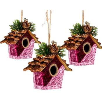 Holiday Fairy Tale Birdhouse – Pink Burgundy, 10x11 cm