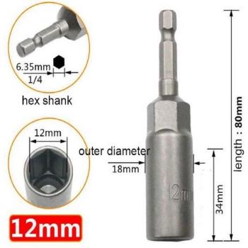 80mm Length 1/4 Hex Drive Magnetic Socket 5.5-17mm