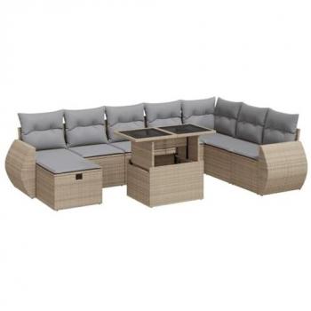 Conjunto de sofás de jardín 9 pzas ratán sintético beige