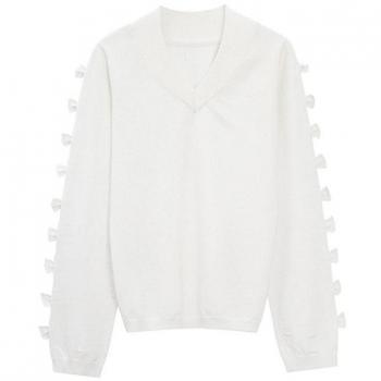 Weißer V‑Rücken‑Pullover mit kleiner Fliegen­Sleeve – S