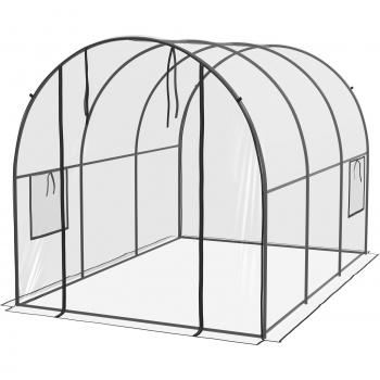 Outsunny 3m x 2m x 2m Polytunnel Greenhouse with Plastic Cover, Door, Mesh Window and Steel Frame, Clear