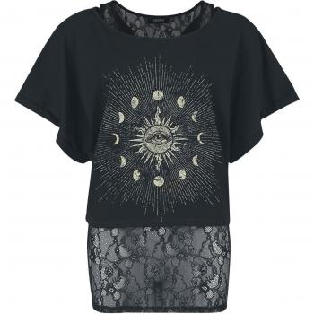 T-Shirt Manches Courtes Gothicana EMP – Pack Double S‑XXL – Noir Femmes (Soleil et Lune)