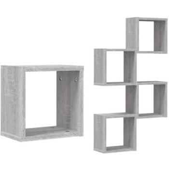 Grey 4‑Pack Wall Cube Shelves – 26x15x26 cm, Engineered Wood